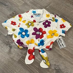 NEW TRUE VINTAGE 90's DEADSTOCK KIDS RETRO FLOWER PRINT TEXTURED TIED